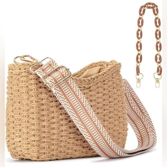 New Small Handmade Straw Pocketbook Crossbody Bag - Picture 1 of 10